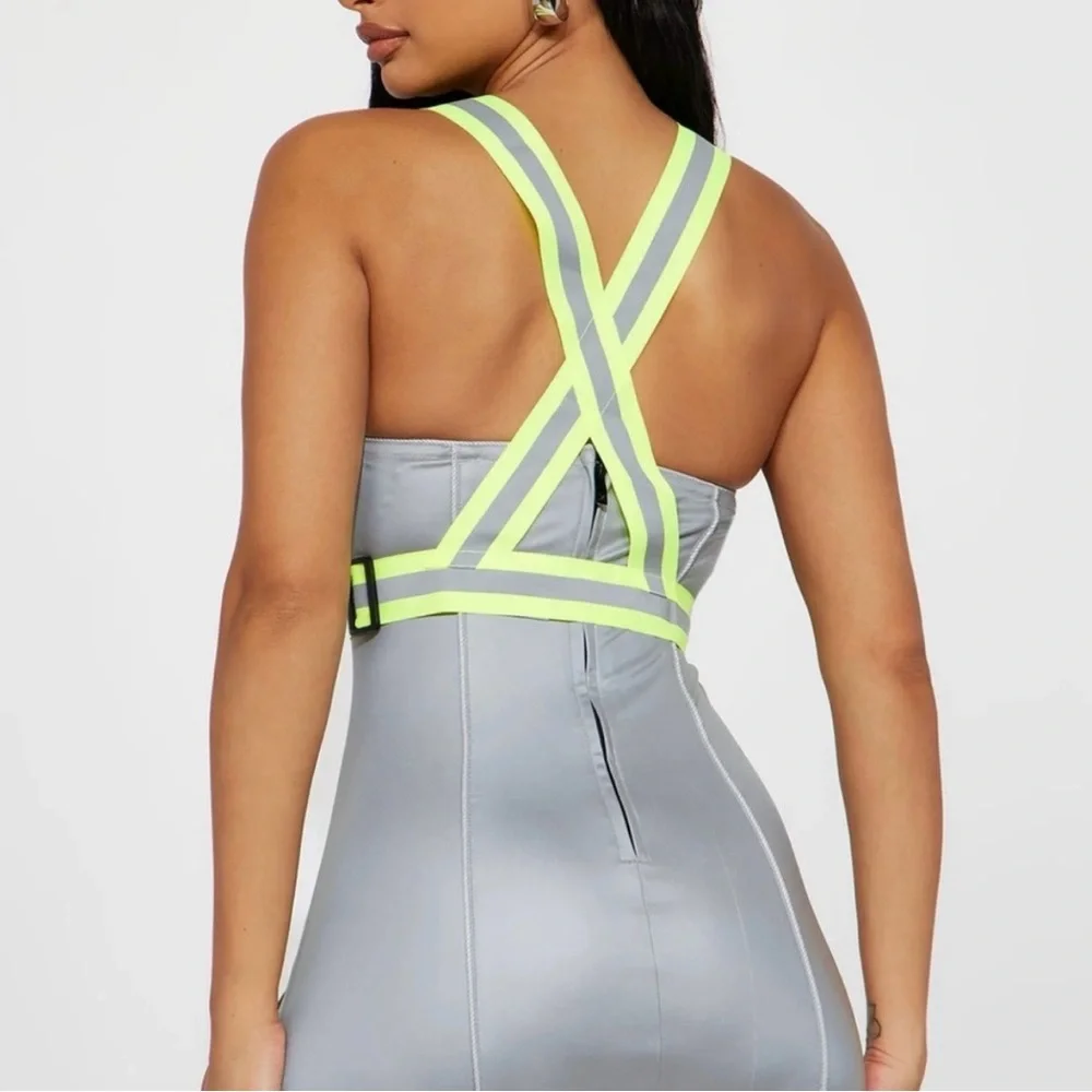New With Tags Fashion Nova  Nora Reflective Mini Dress - Grey. Size M
